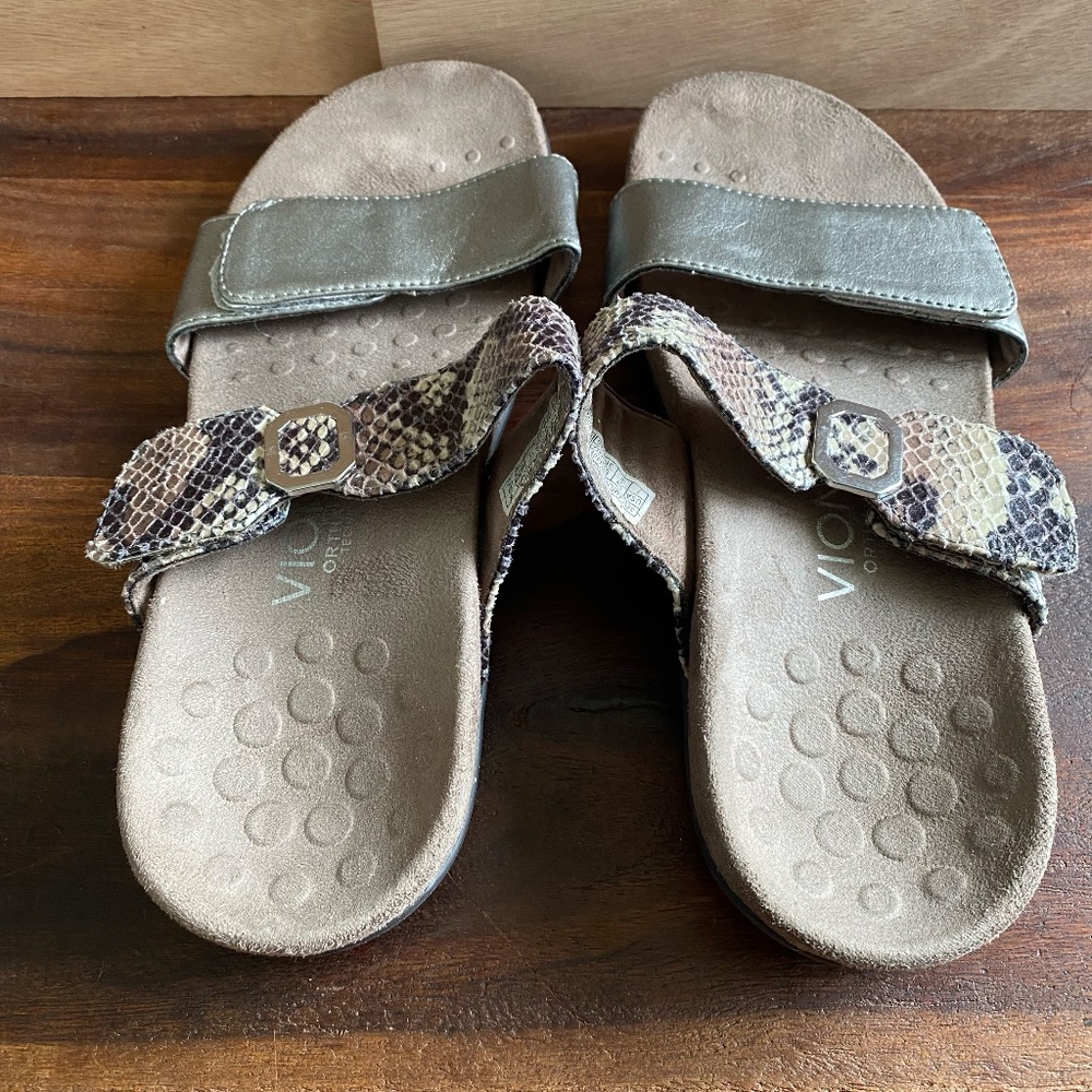Vionic Camila Slides Sandals Snake Print Gray Dou… - image 7